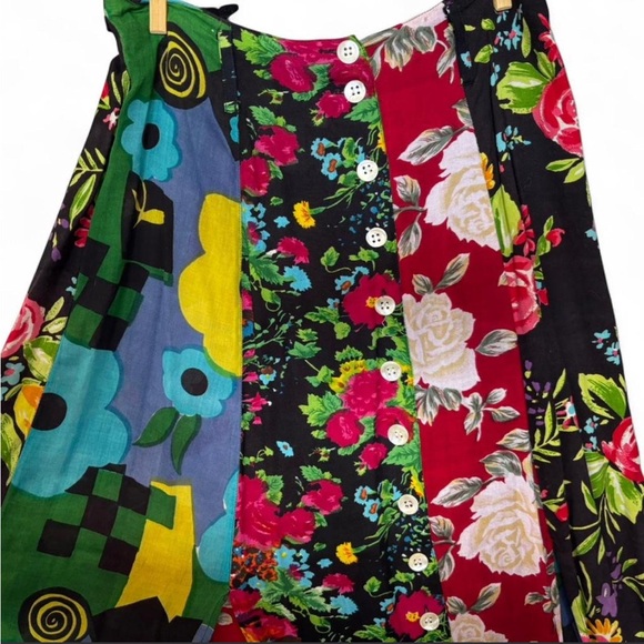 Colorful Vintage JouJou 90's Maxi Skirt With Buttons And Side Slits - Picture 2 of 7